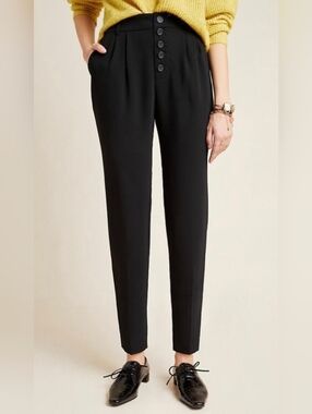 Anthropologie | Sasha Button Fly Dress Pants Trousers | Black